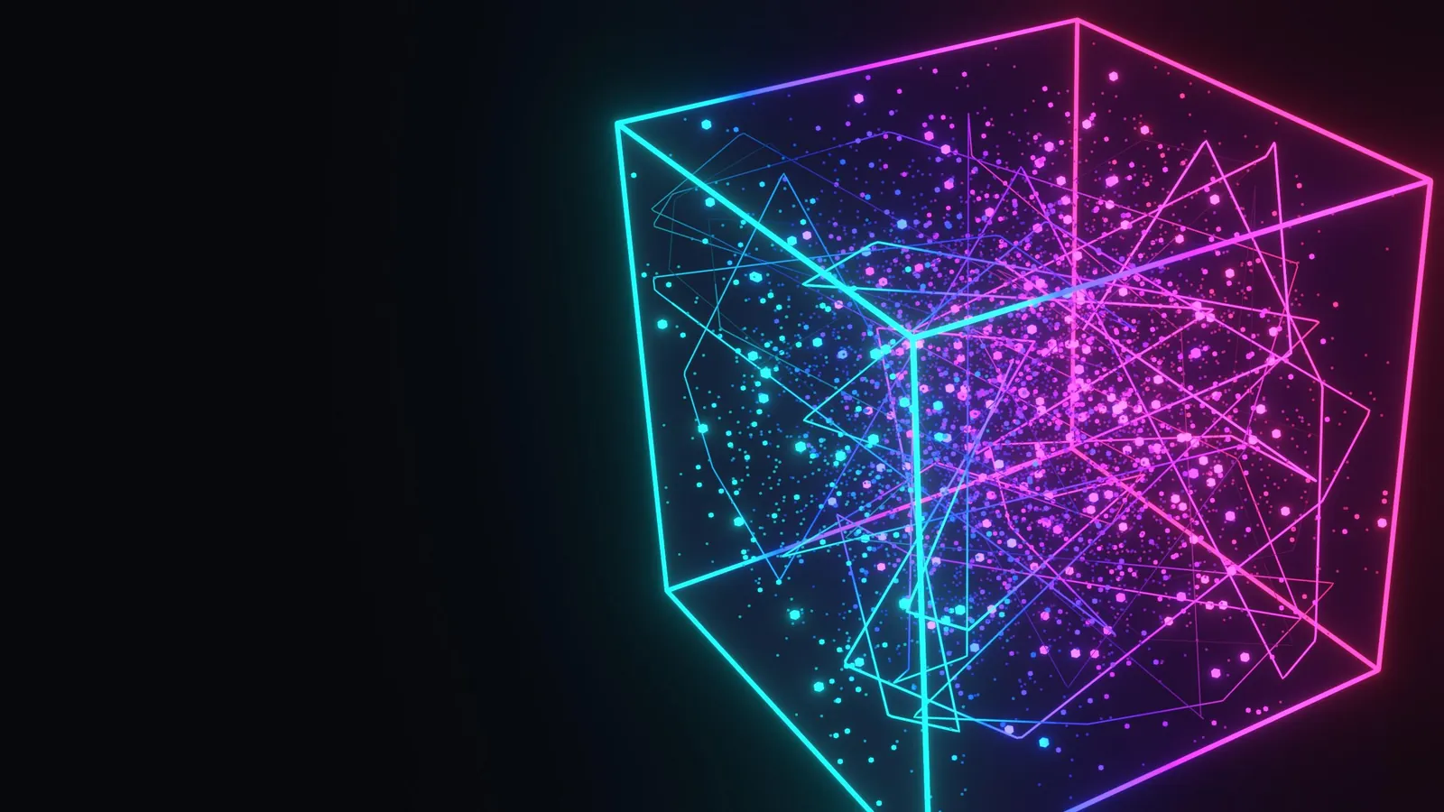 A glowing cube holding a dense, bounded web of points